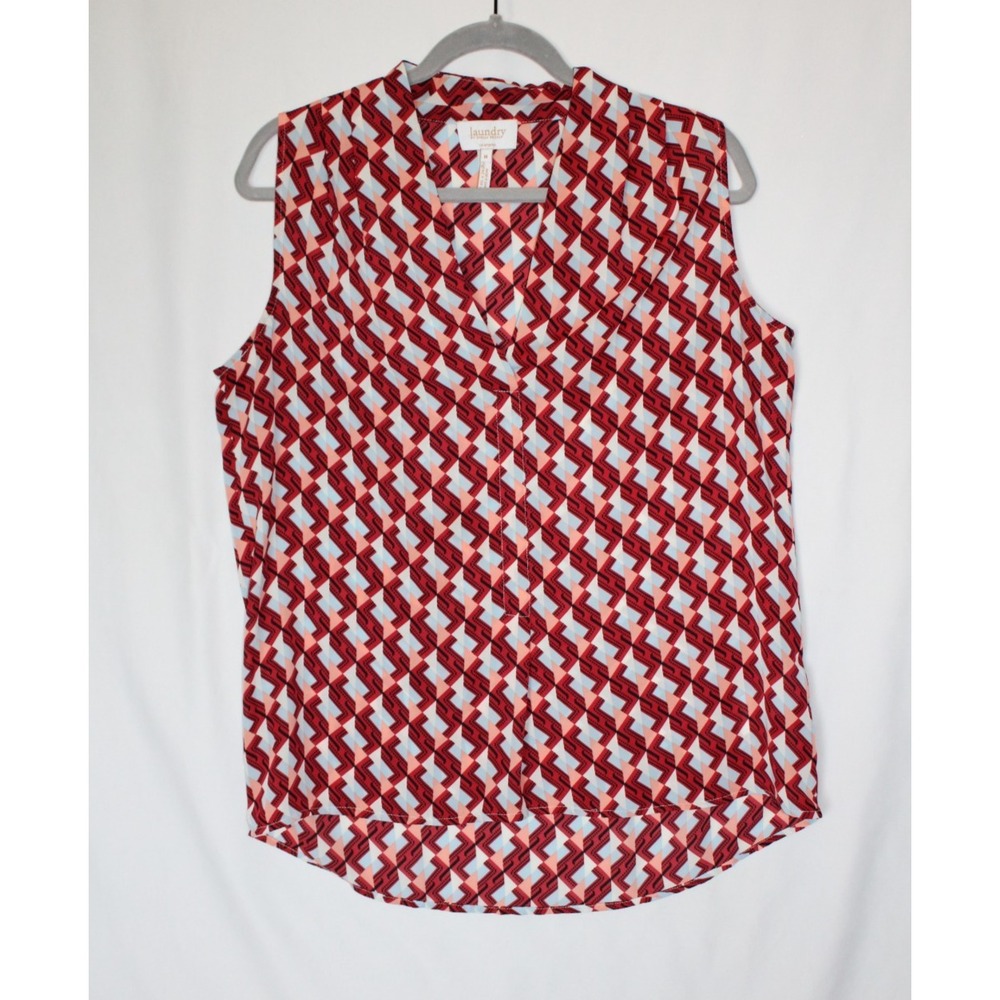 Laundry by Shelli Segal Red Multicolor Chevron Sleeveless V-Neck Blouse Size M